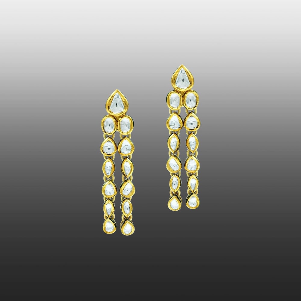 Cascading Polki Earrings with Linear Vertical Design